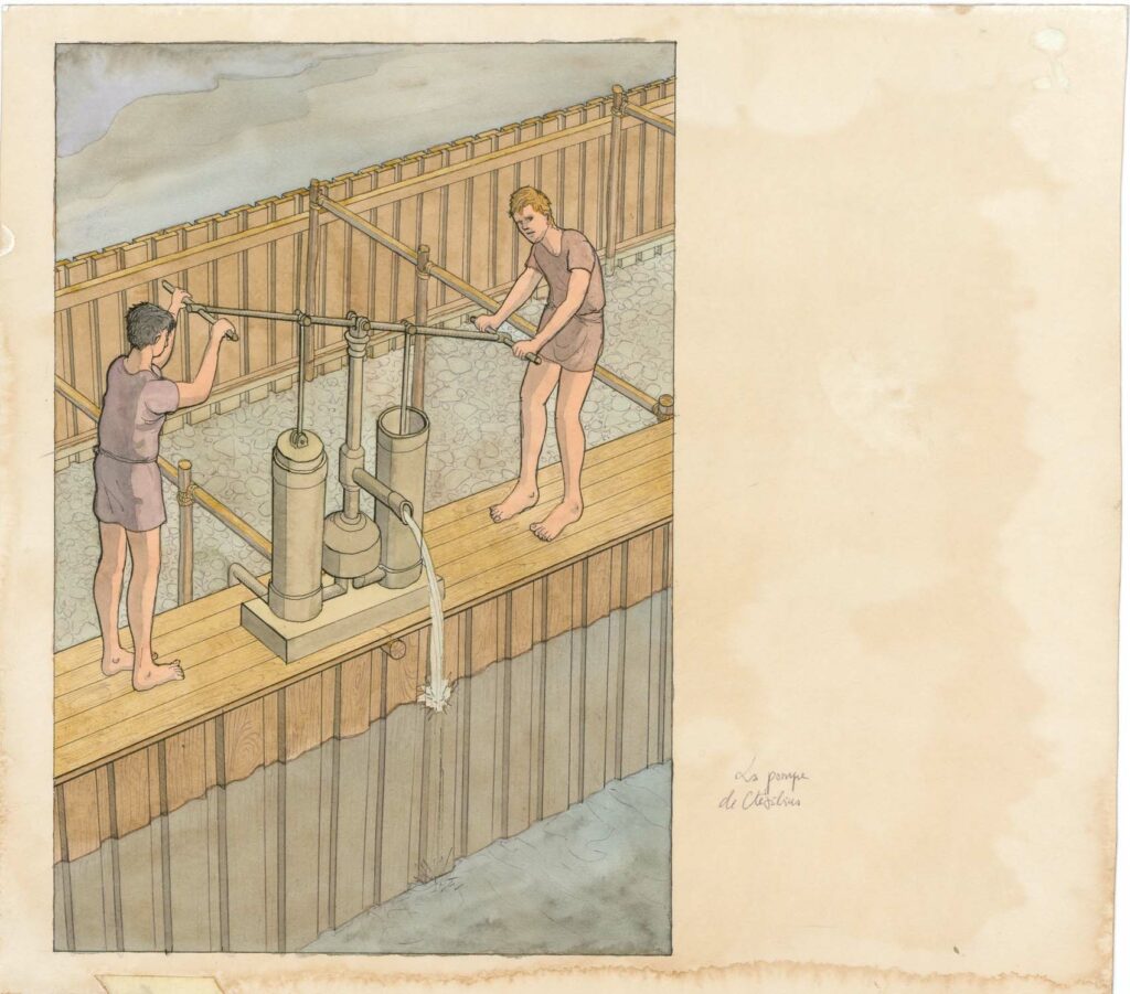 Dessin - Les pompes de Ctésibius