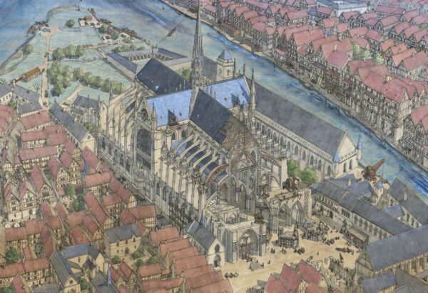 Notre-Dame de París en construcción (en la Edad Media)